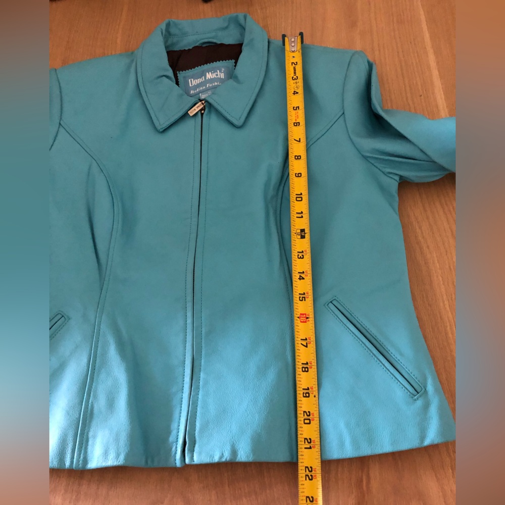 Vintage Y2K Turquoise Blue Italian Leather Moto Jacket W - Picture 7 of 9